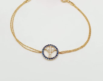 Gold Plated Peace Sign Bracelet: 925 Sterling Silver, CZ Crystals