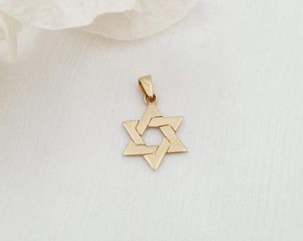 Colgante vintage de estrella de David en oro amarillo de 14 quilates: joyería judía