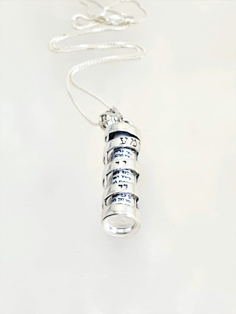 925 Sterling Silver Mezuzah Pendant Necklace with Scroll, Shema Israel image 7