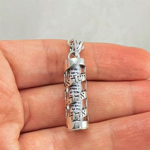 925 Sterling Silver Mezuzah Pendant Necklace with Scroll, Shema Israel image 2