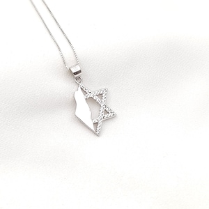 Israel Map Halskette, Davidstern, Country Anhänger, Israel Map Anhänger 925 Sterling Silber, Jüdischer Schmuck Geschenk, Jedaica Schmuck
