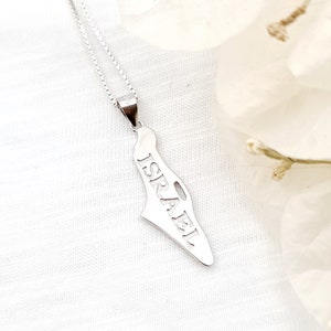 Collier carte d'Israël avec pendentif en argent sterling 925, Terre sainte, cadeau de bijoux juifs, pendentif de pays
