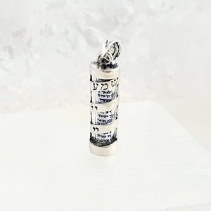 925 Sterling Silver Mezuzah Pendant Necklace with Scroll, Shema Israel image 3