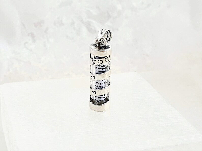 925 Sterling Silver Mezuzah Pendant Necklace with Scroll, Shema Israel image 3