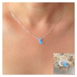 Moon Necklace, Opal Moon Necklace, Moon Jewelry, Crescent Moon Necklace, Half Moon 925 Sterling Silver Gold Plated Necklace