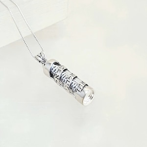 925 Sterling Silver Mezuzah Pendant Necklace with Scroll, Shema Israel image 1
