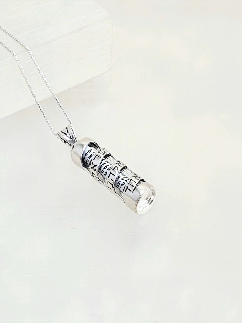 925 Sterling Silver Mezuzah Pendant Necklace With Scroll Etsy