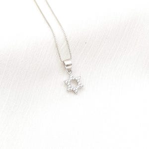 David Star Necklace, Silver Small David Star Pendant Necklace, Crystal David Star Magen David Pendant, Judaica Jewish Jewelry TS