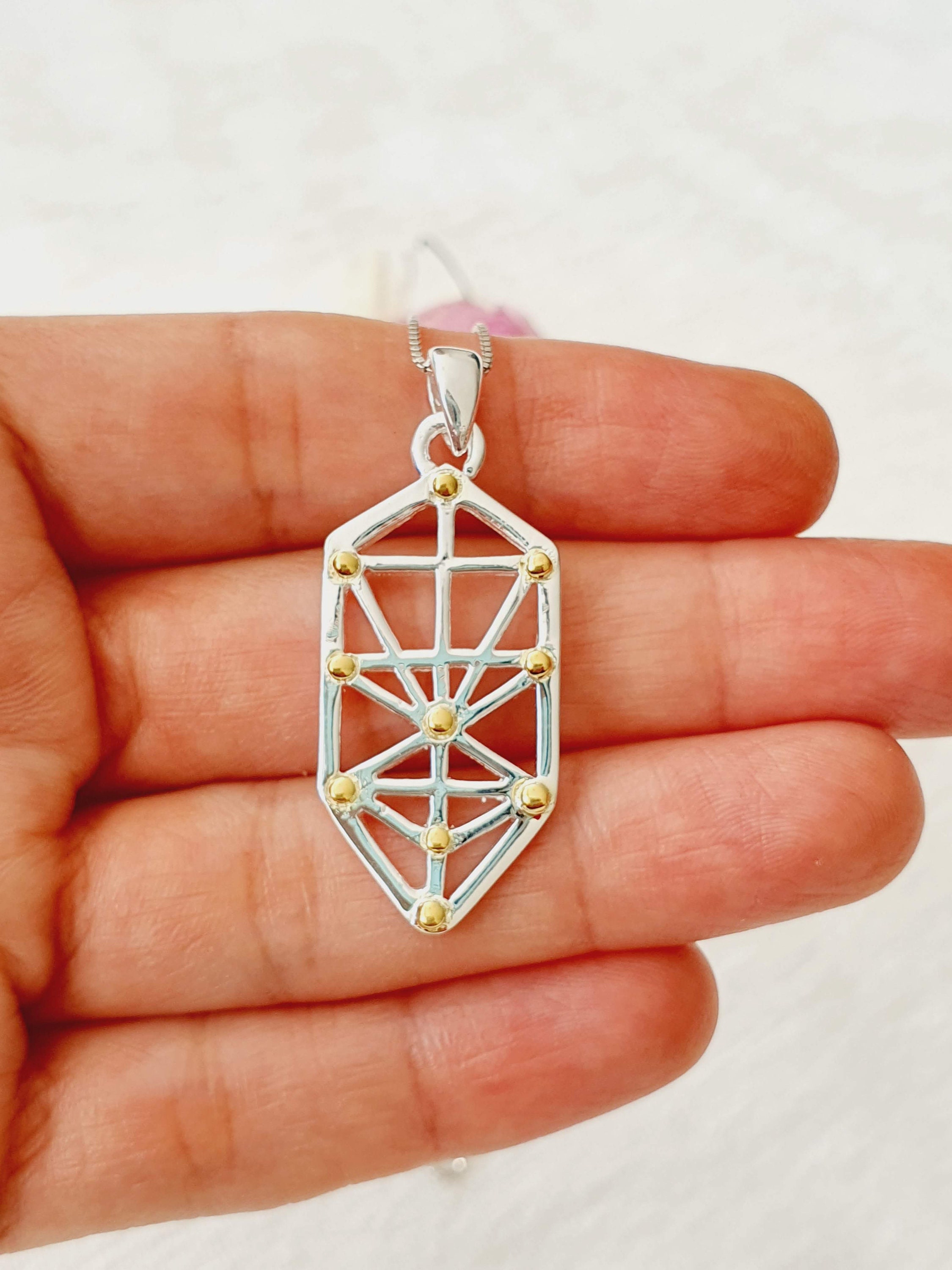 Sterling Silver Tree of Life Pendant: Kabbalah Hebrew Ten Sephirot 