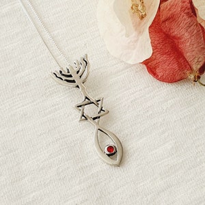 Messianic Jerusalem Seal Pendant Necklace 925 Sterling Silver, David Star Menorah Fish Pendant, Jewish Christian Jewelry Gift