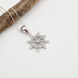 925 Sterling Silver Ship Wheel Pendant Necklace, Boat's Wheel Charm necklace, Nautical Jewelry