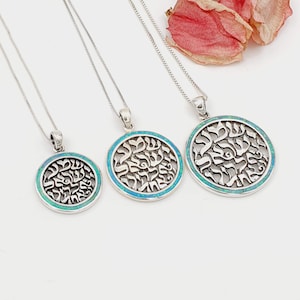 Blue Opal Shema Israel Pendant Necklace 925 Sterling Silver, Opal Jewelry, Bat Mitzvah Gift