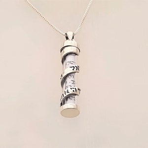 925 Sterling Silver Mezuzah Shema Israel Pendant Necklace with Scroll, Jewish Jewelry Bar Mitzvah Gift zdjęcie 3