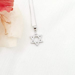 David Star Necklace, Silver David Star Pendant Necklace, Crystal David Star Magen David Pendant,  Judaica Jewish Jewelry, Gift for Her SL