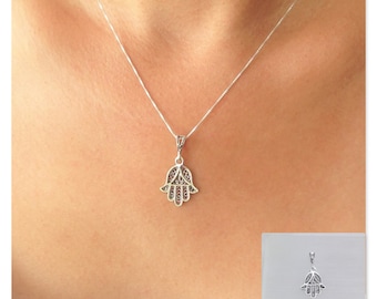 Filigree Sterling Silver Hamsa Necklace: Hand of God Pendant
