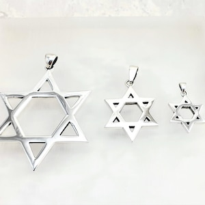 Massive 925 Sterling Silver David Star Pendant Necklace, Jewish Judaica Jewelry Gift