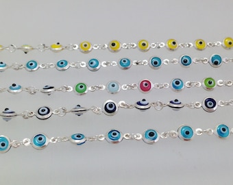Evil Eye Beaded Bracelet 925 Sterling Silver, Evil Eye Jewelry, Gift for Her