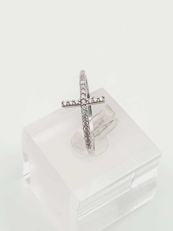 Sterling Silver Sideways Cross Ring With CZ Crystals - Etsy