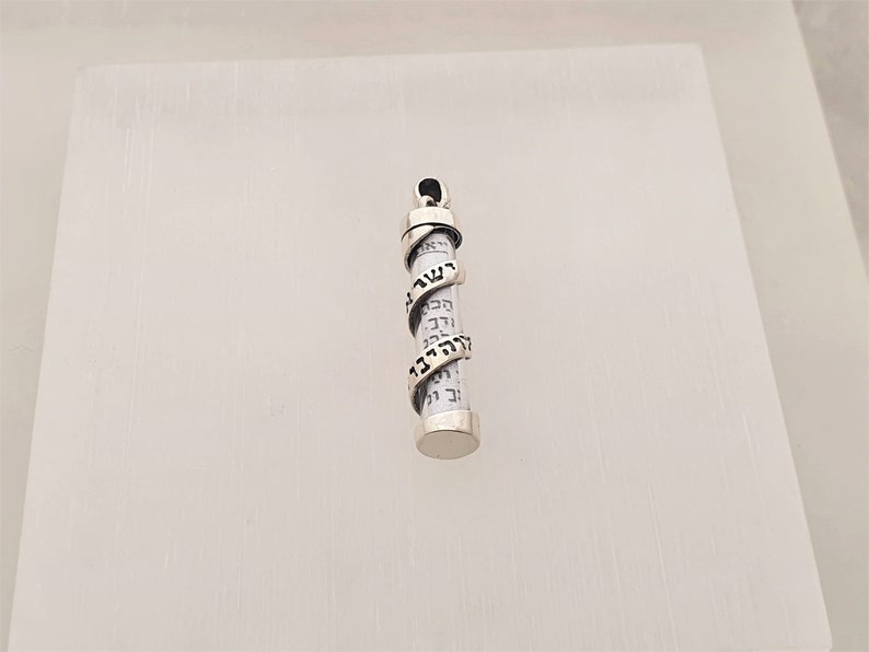 925 Sterling Silber Mezuzah Shema Israel Anhänger Halskette mit Schriftrolle, Jüdischer Schmuck Bar Mitzwa Geschenk Bild 5