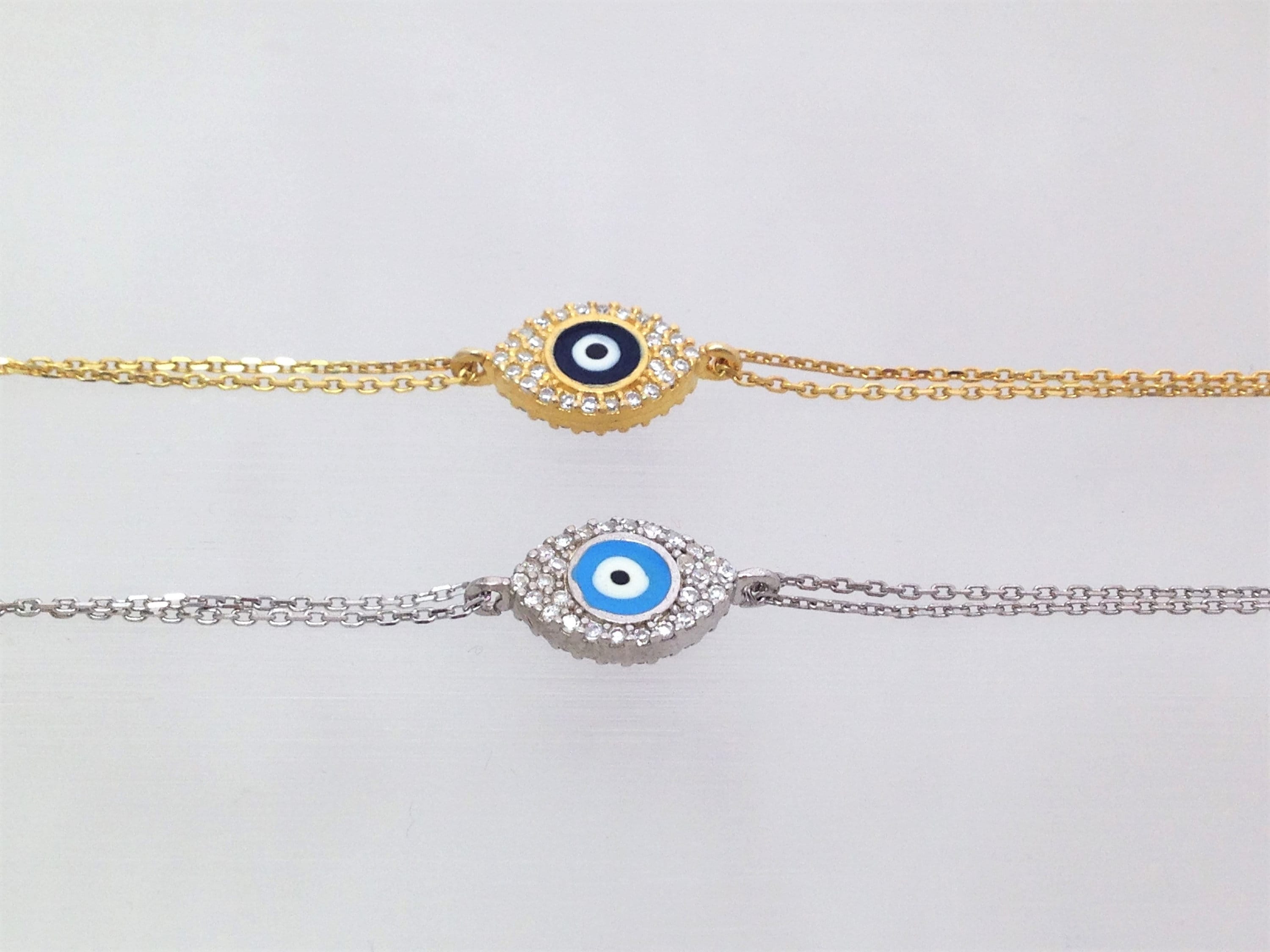 Boze oog-armband: sterlingzilver verguld, zirkonia, verstelbaar - België Boze oog-armband: sterlingzilver verguld, zirkonia, verstelbaar - België