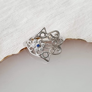 925 Sterling Silver Hamsa Ring, Hand of God Ring, Women Jewelry