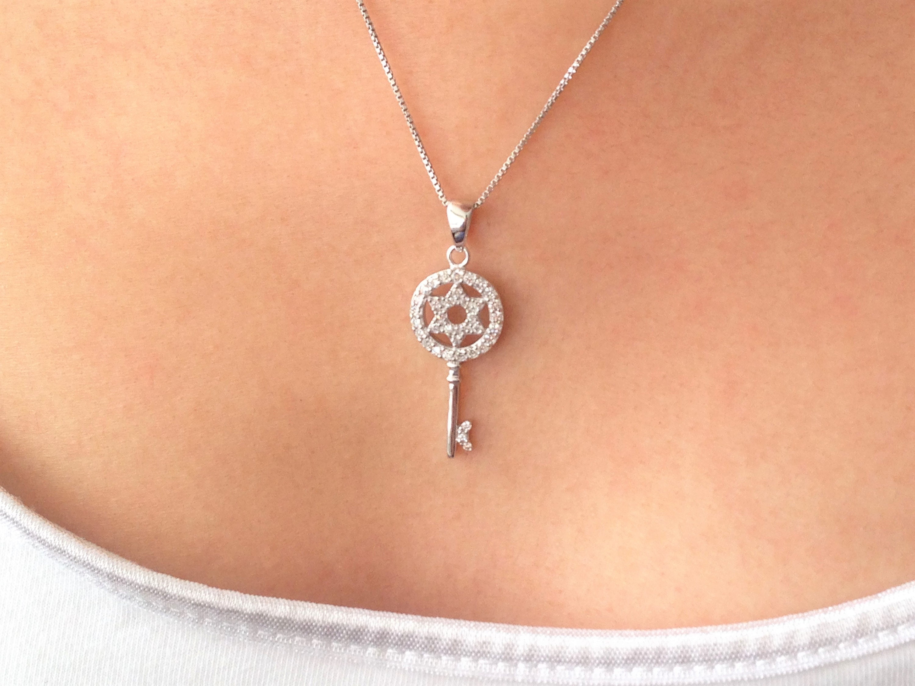 Sterling Silver Star Of David Key Pendant - 925 Silver, Polished Finish, Necklace Or Keychain Charm