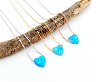 Collar de corazón de ópalo: plata de ley, oro, chapado en oro rosa