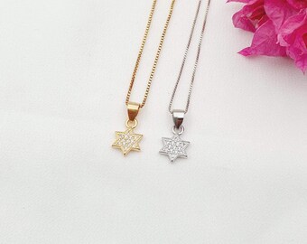Sterling Silver Gold Plated Star of David Pendant Necklace: Jewish Judaica Jewelry