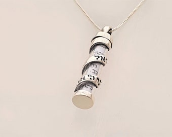 925 Sterling Silver Mezuzah  Shema Israel Pendant Necklace with Scroll, Jewish Jewelry Bar Mitzvah Gift