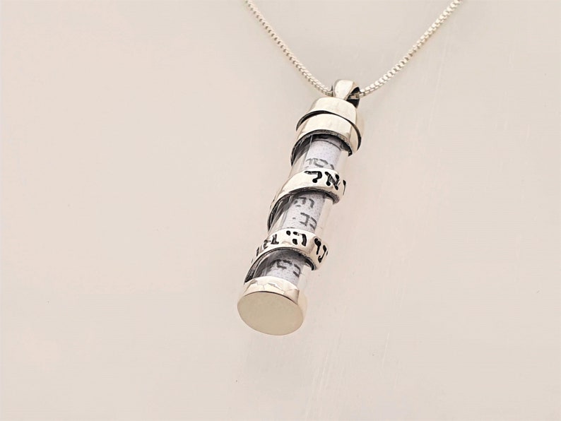 925 Sterling Silver Mezuzah Shema Israel Pendant Necklace with Scroll, Jewish Jewelry Bar Mitzvah Gift image 1