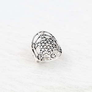 Metatron Cube Ring, Star of David Merkabah Ring 925 Sterling Silver, Merkabah Over Flower of Life, Sacred Geometry