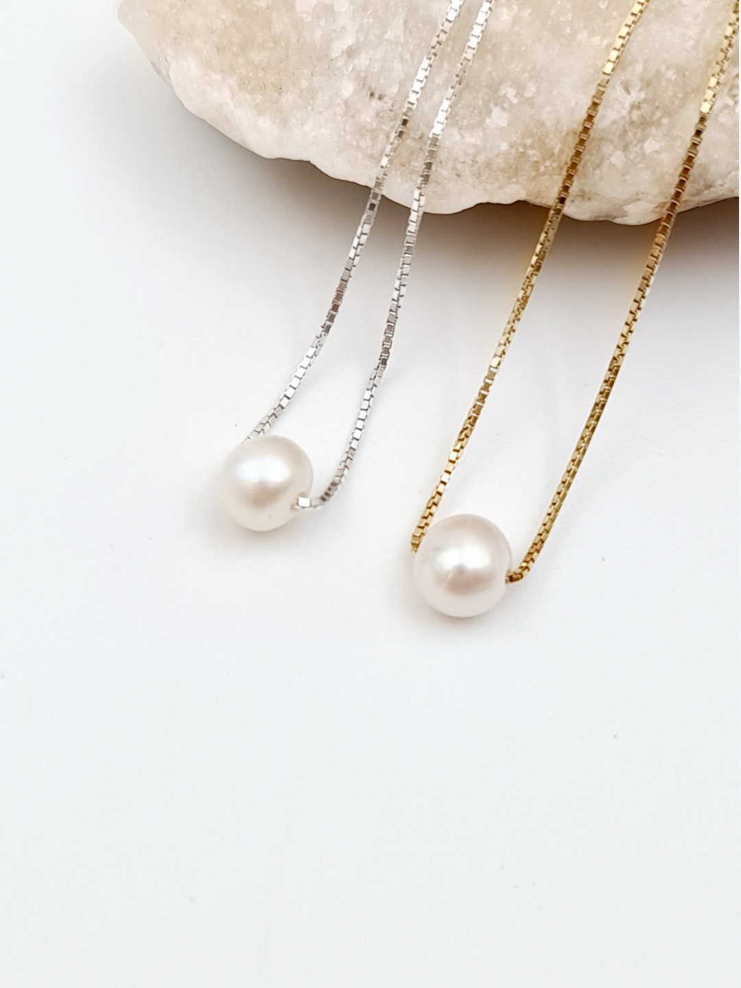 Single Pearl Necklace, White Pearl Silver Necklace, Bridesmaid Gift