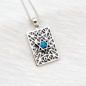 Blue Opal Star of David Necklace, 925 Sterling Silver David Star Pendant, Star Charm, Magen David Pendant, Judaica Jewish Jewelry