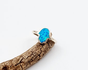 Blue Opal Hamsa Ring, 925 Sterling Silver Hamsa Ring, Hamsa Jewelry, Women Gift Jewelry, Gift for Her