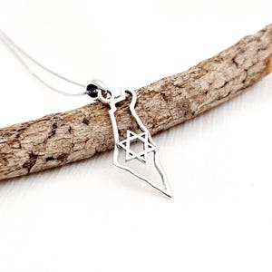 Collier carte d'Israël avec pendentif en argent sterling 925, étoile de David, Terre sainte, cadeau bijoux juifs, pendentif pays