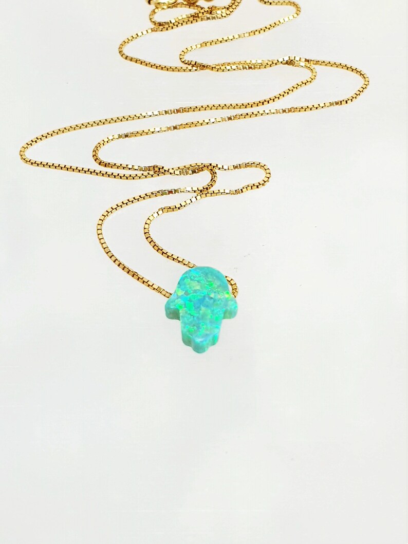 Blue Lab-Created Opal Hamsa Hand Necklace – 925 Sterling Silver Chain – Martinuzzi Accessories (Made In USA)