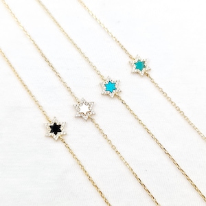 Gold Plated Sterling Silver Star of David Bracelet: Opal, Onyx, Turquoise & Mother of Pearl