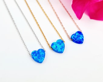 Collar de corazón de ópalo azul: plata de ley, chapado en oro, oro rosa