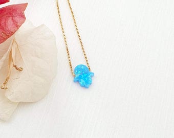 Opal Hamsa Pendant Necklace 925 Sterling Silver Gold Plated, Blue White Green Coral Purple Pink Opal Hamsa Necklace, Hand of Fatima Necklace