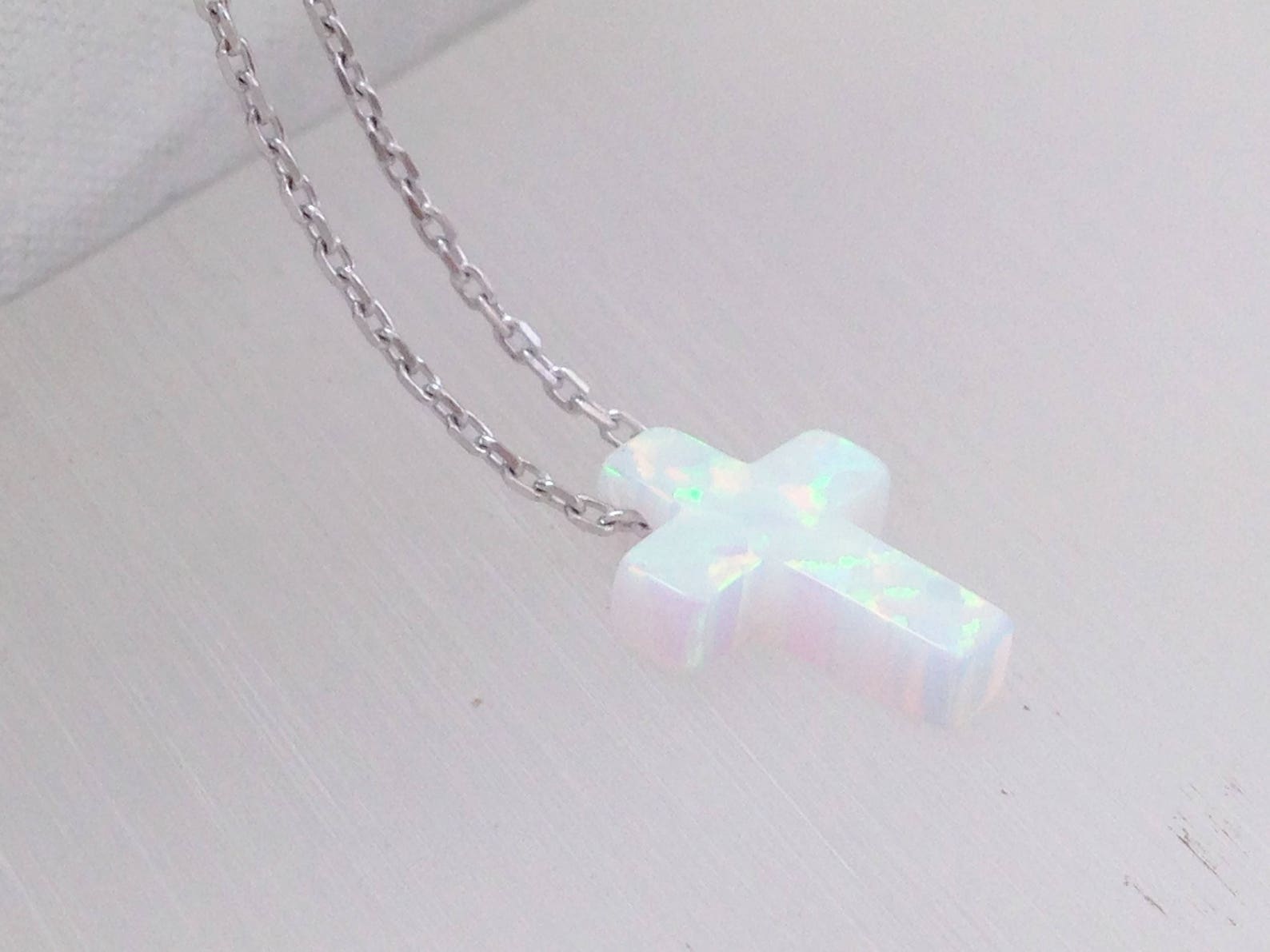 Opal Cross Necklace White Opal Cross Pendant Necklace Cross Etsy