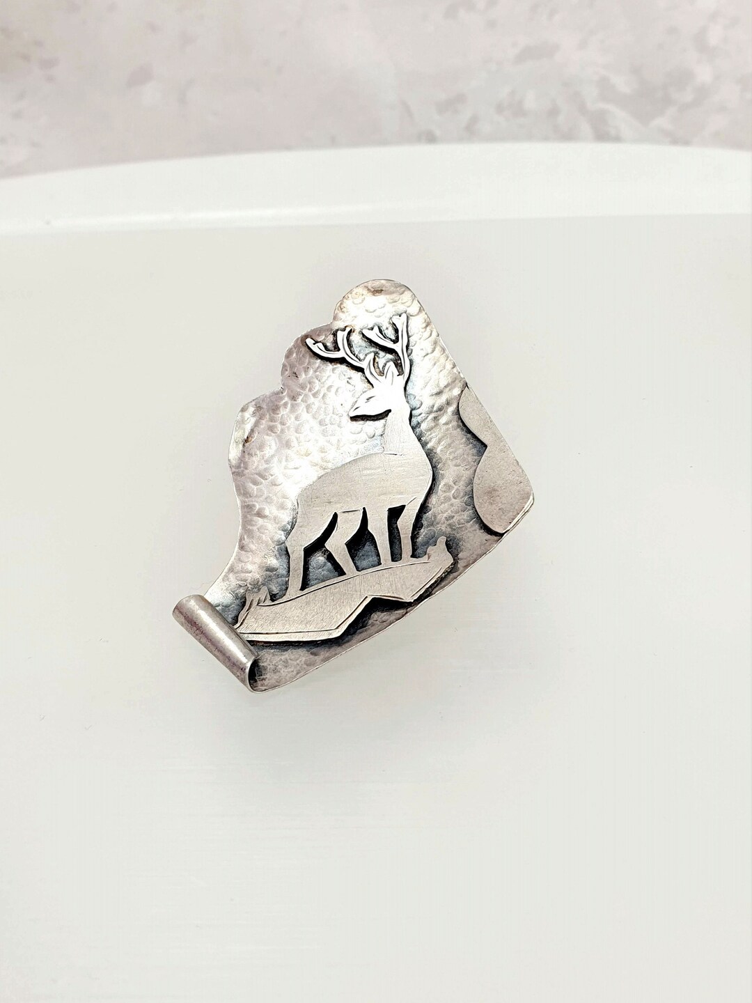 Vintage Israel 925 Sterling Silver Deer Brooch Pendant Handmade