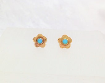 Blue Opal Flower Gold Filled Stud Earrings, Opal Posts Earrings, Opal Jewelry, Gift for Her, Bridesmaid Gift, Valentine's Gift