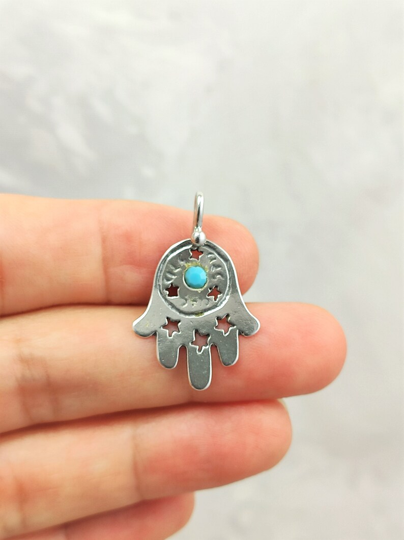 Vintage Hamsa Pendant Necklace 925 Sterling Silver Evil Eye Etsy