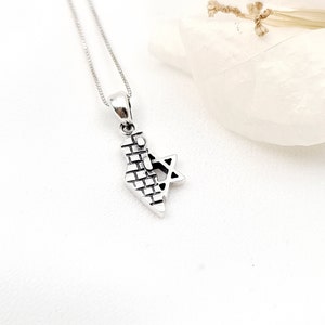 Collier carte d'Israël, étoile de David, pendentif pays, pendentif Kotel carte d'Israël en argent sterling 925, cadeau bijoux juifs, bijoux judaïques