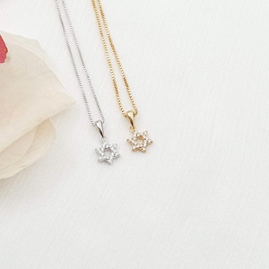 Star of David Necklace, 925 Sterling Silver & Gold Plated Tiny David Star Pendant, Magen David Pendant Cz Crystals, Judaica Jewish Jewelry