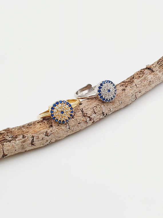 Anillo De Ojo Turco Giratorio Y Ajustable Con Diamantes De Imitación – Amuleto De Protección Y Buena Suerte Para Mujer, Joyería Llamativa Para El Día A Día
