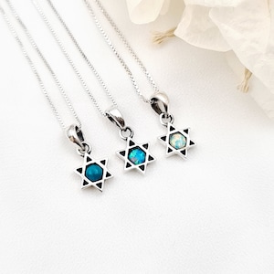 Opal & Eilat Stone Star of David Necklace: Sterling Silver Jewish Jewelry