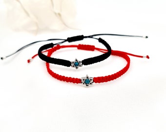 Star of David Macrame Bracelet, Handmade Eilat Stone Adjustable Bracelet, Red String Silver Star Macrame Bracelet