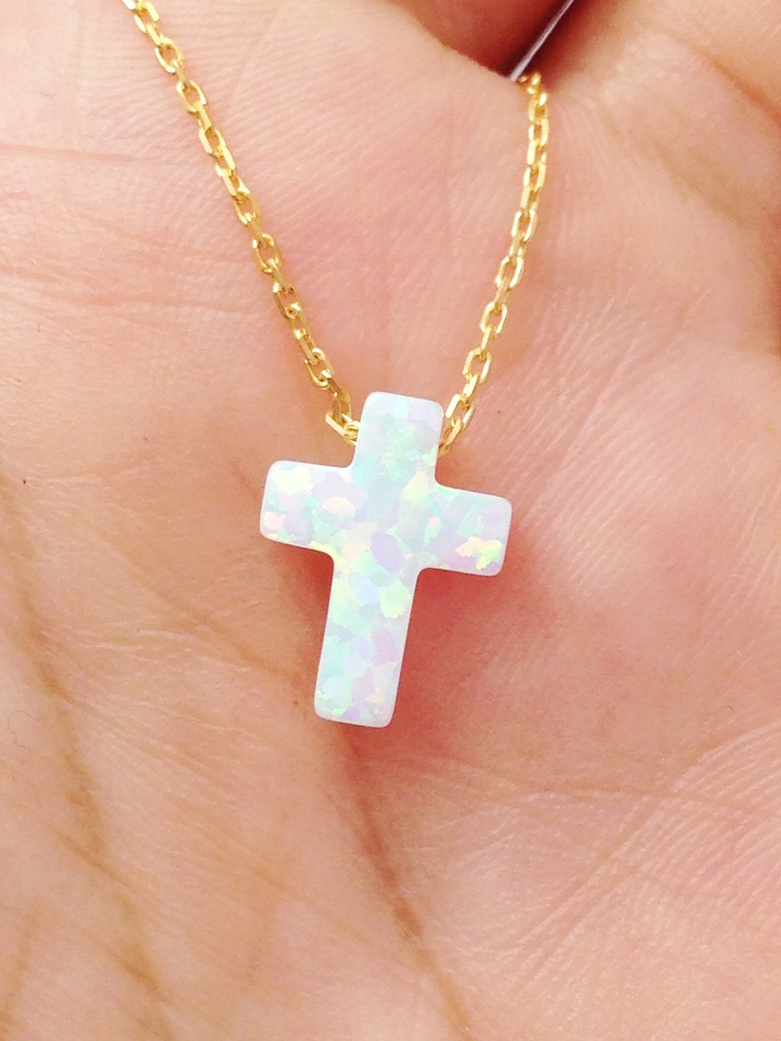Opal Cross Necklace White Opal Cross Pendant Necklace Cross Etsy