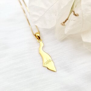 Collier carte d'Israël avec pendentif en argent sterling 925, carte d'Israël en terre sainte plaqué or, cadeau de bijoux juifs, pendentif de pays